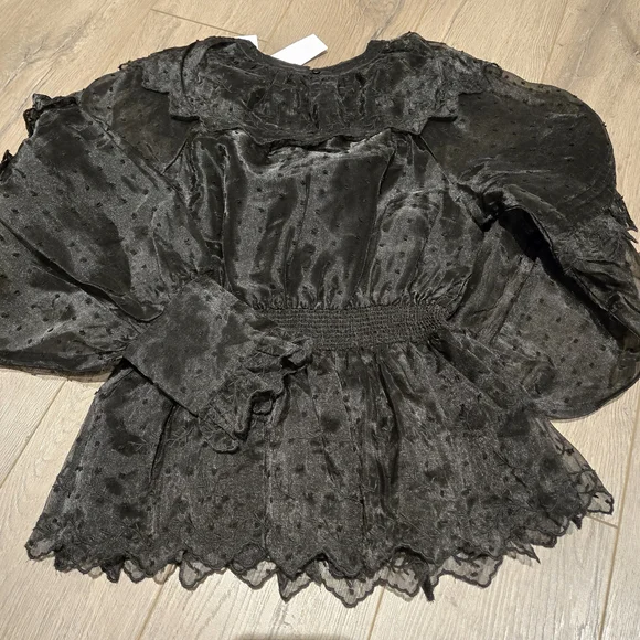 NWT - Topshop Black Sheer Lace Blouse - Picture 6 of 7